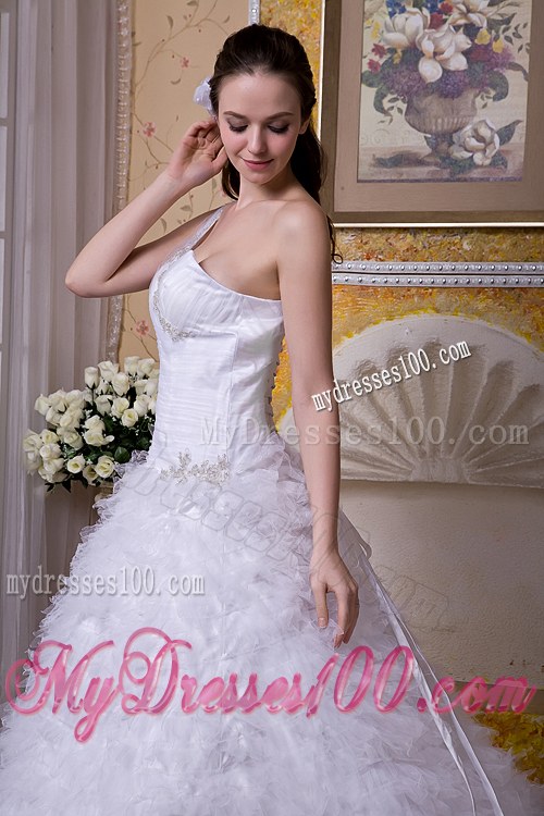 Sheer One Shoulder Court Train Bridal Dresses Unique From The Small Ruffles