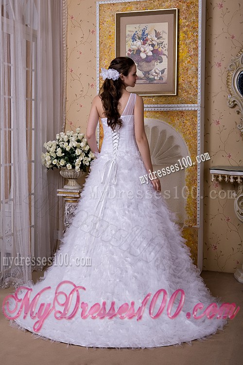 Sheer One Shoulder Court Train Bridal Dresses Unique From The Small Ruffles