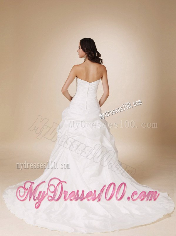 Ruching Bodice for Pick-ups Decorated Strapless Wedding Dresses in White