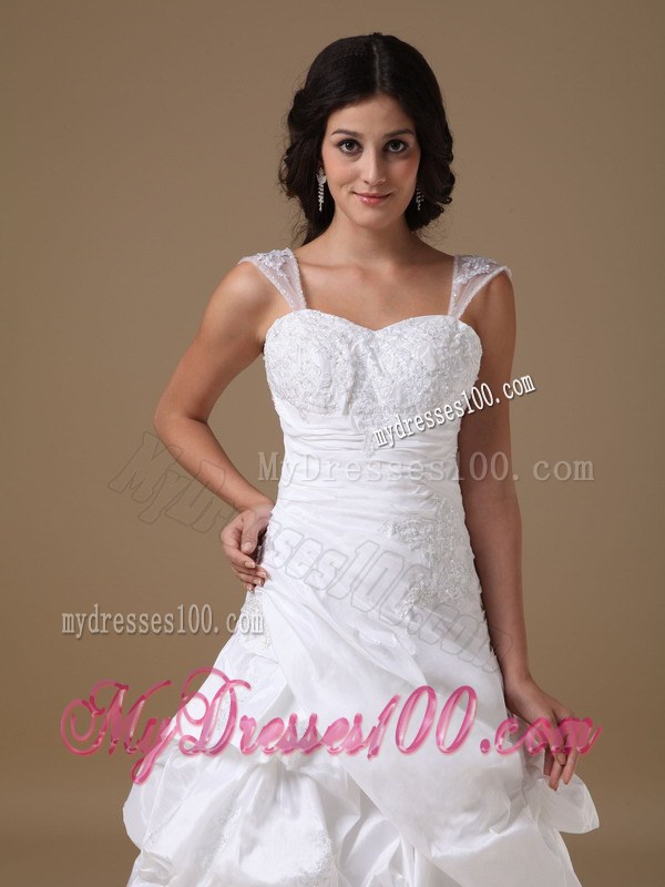 Polished Straps Pick-ups Appliques Lace Element White Wedding Dress