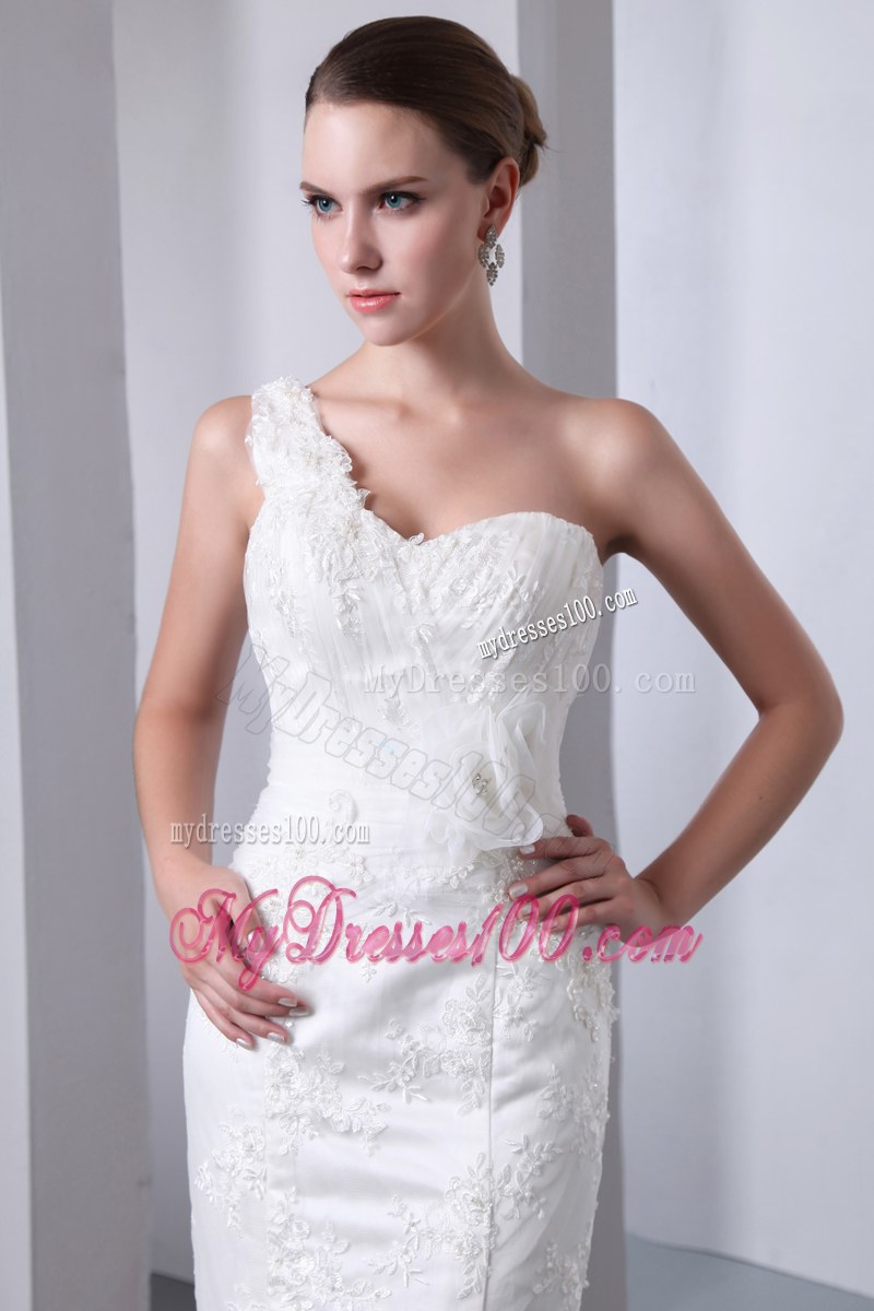 Mermaid One Shoulder Lace White Bridal Dress Handmade Flower