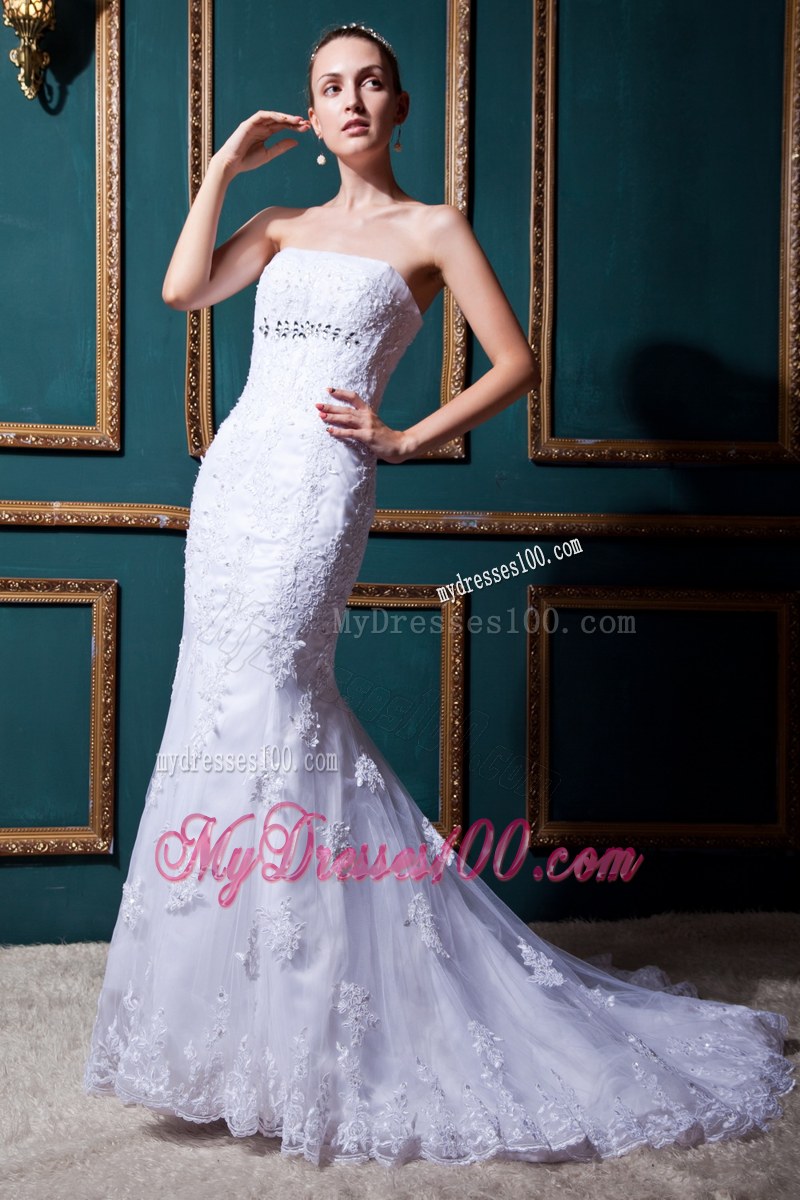 Hot Sale Strapless Beaded Embroidery Wedding Dress in White