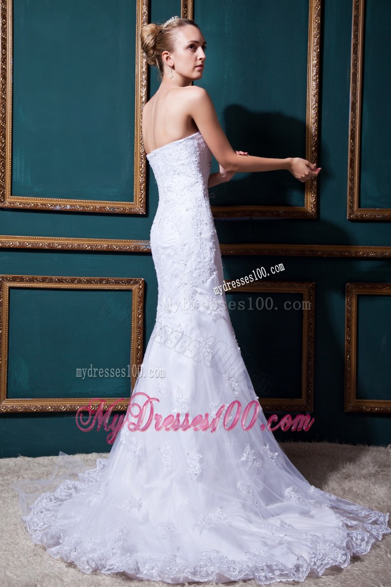 Hot Sale Strapless Beaded Embroidery Wedding Dress in White