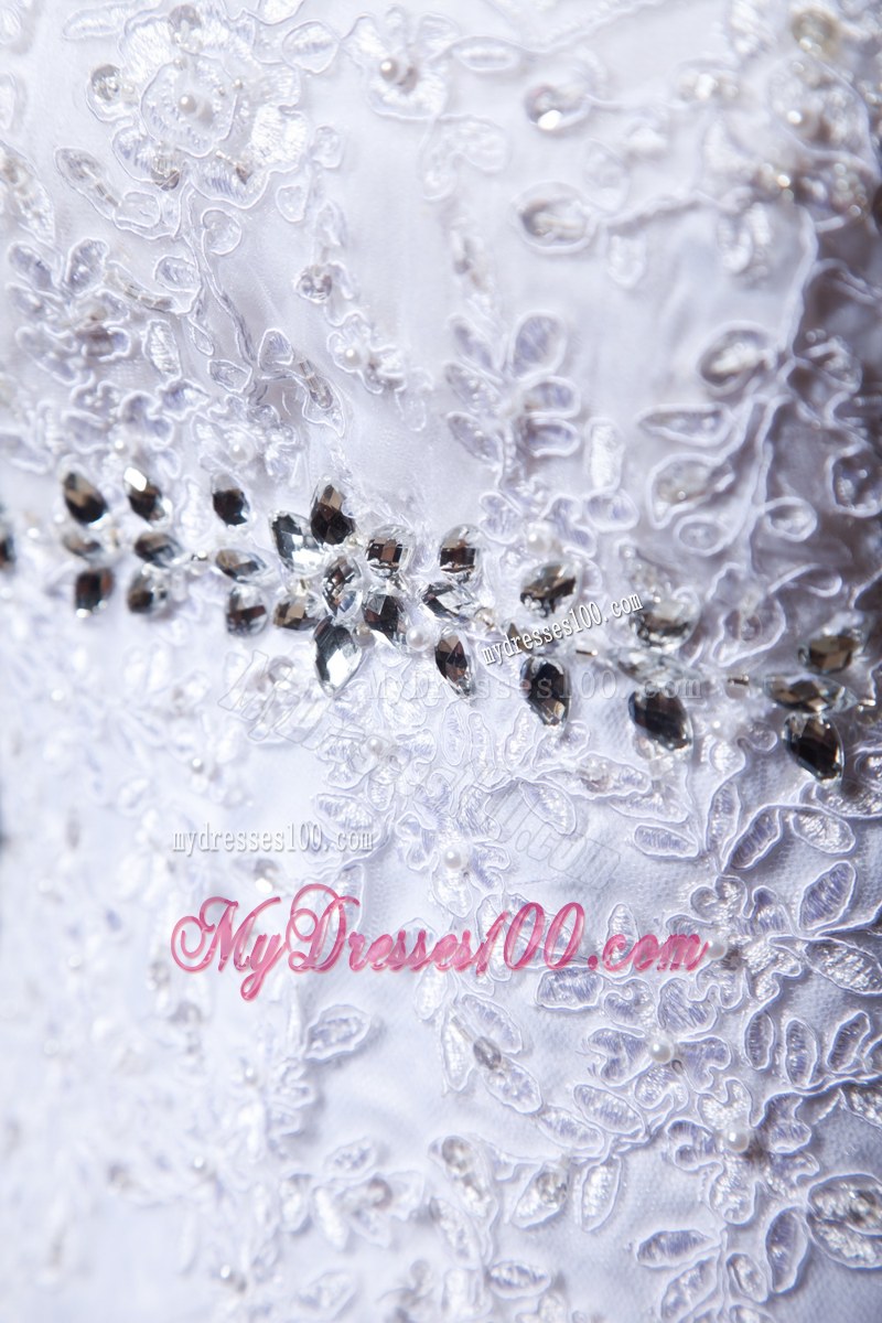 Hot Sale Strapless Beaded Embroidery Wedding Dress in White