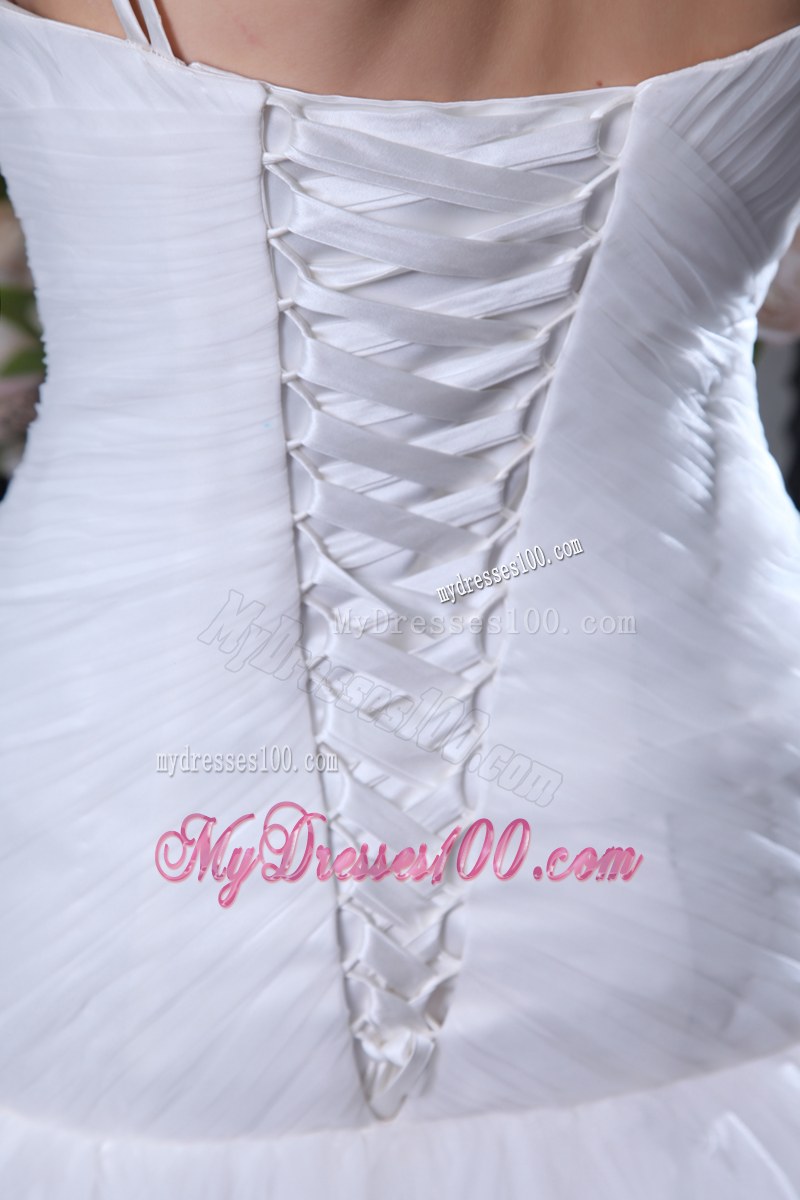 Pretty Ruffles Beaded One Shoulder Floor Length White Wedding Dress