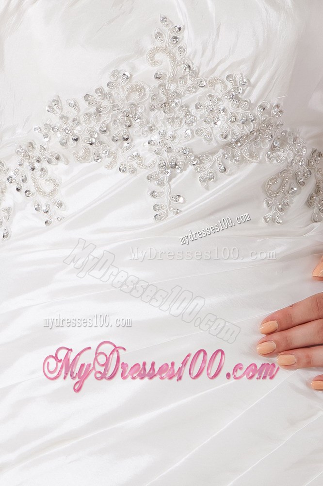 Mermaid Strapless Court Train Wedding Dress with Appliques and Pick-ups