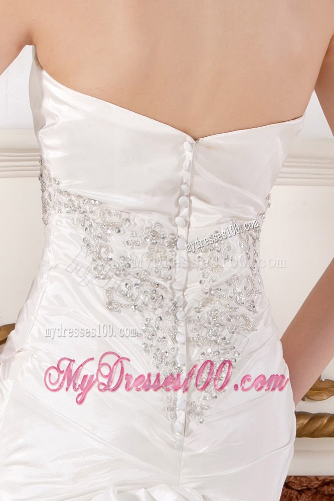 Mermaid Strapless Court Train Wedding Dress with Appliques and Pick-ups