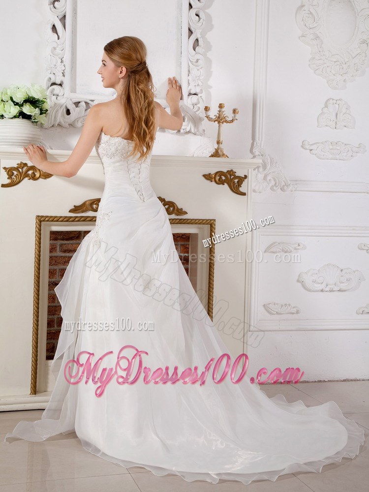 Strapless A-line Court Train Bridal Dresses for Wedding with Beading