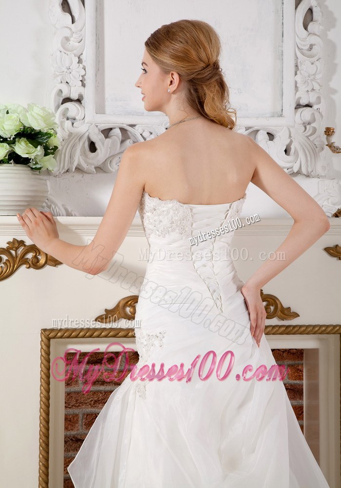 Strapless A-line Court Train Bridal Dresses for Wedding with Beading