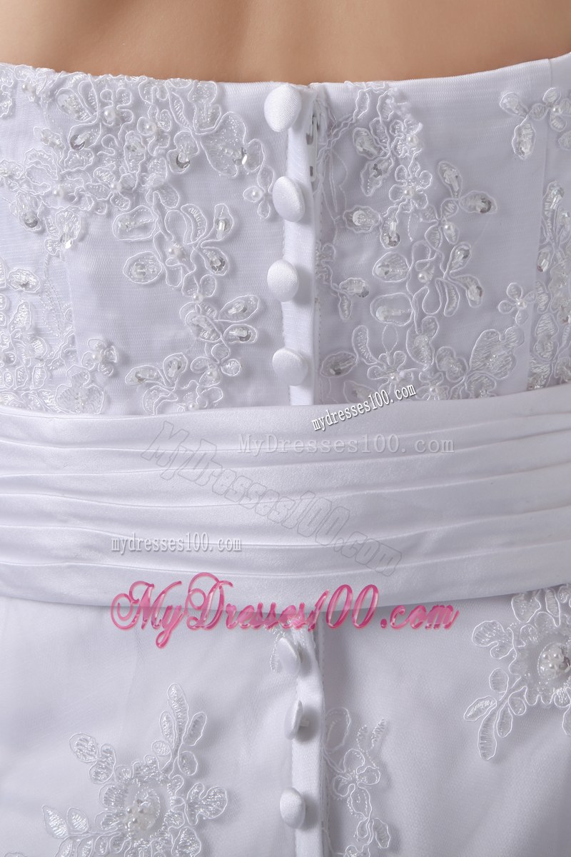 Button Down Back Lace Flowers Wedding Gowns with Bowknot and Brush Train