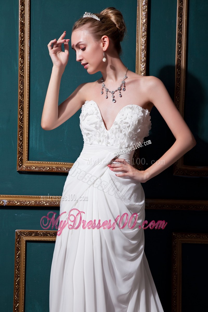 Mermaid Strapless Chapel Train Ruche Wedding Dress in White
