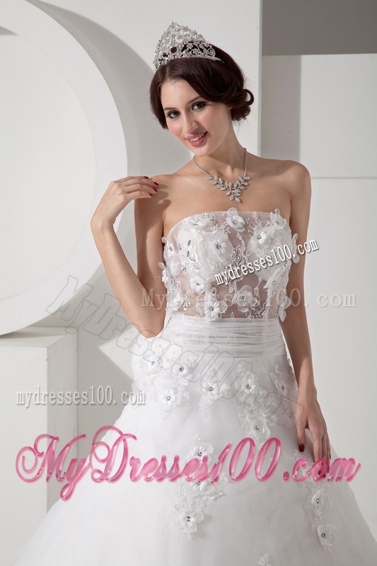 Sheer Bodice for Appliques Decorate Bridal Dress with Bowknot On The Back