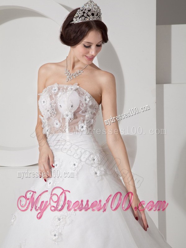 Sheer Bodice for Appliques Decorate Bridal Dress with Bowknot On The Back