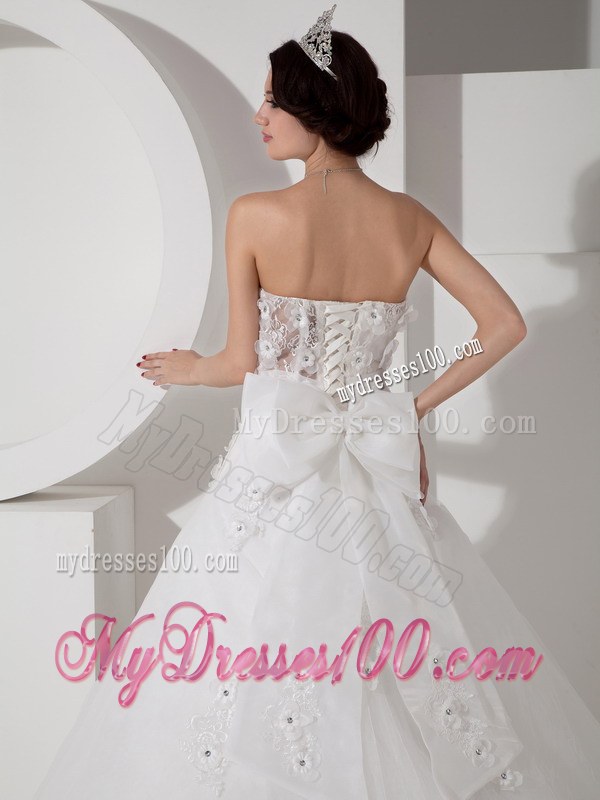 Sheer Bodice for Appliques Decorate Bridal Dress with Bowknot On The Back