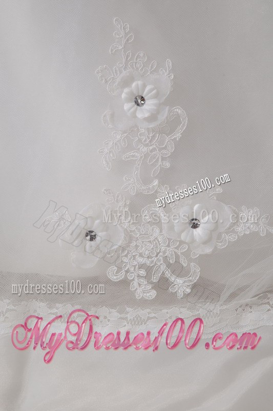 Sheer Bodice for Appliques Decorate Bridal Dress with Bowknot On The Back