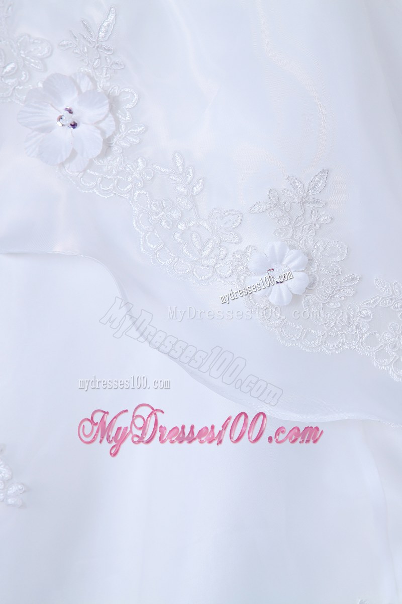 Floral Embellishment Chapel Train White Wedding Gown with Beading