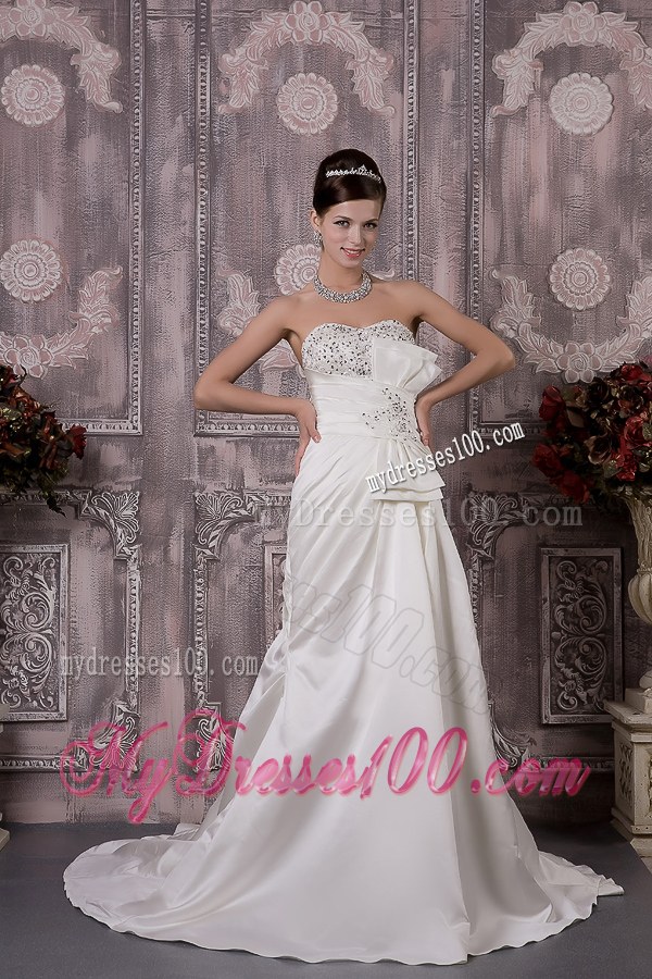 Button Down Back Jewelry and Bowknot Court Train Dresses for Wedding