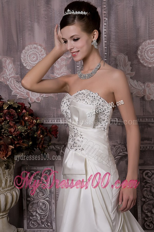 Button Down Back Jewelry and Bowknot Court Train Dresses for Wedding
