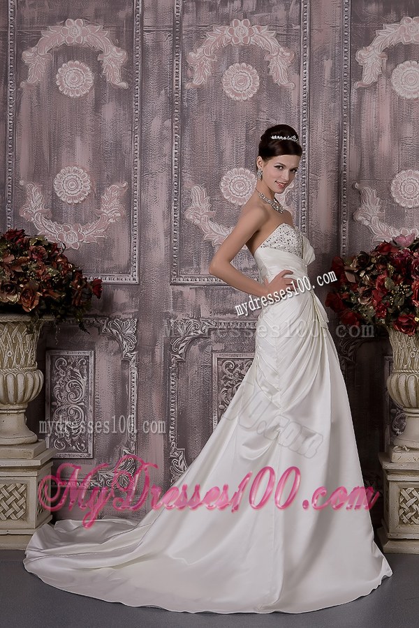 Button Down Back Jewelry and Bowknot Court Train Dresses for Wedding