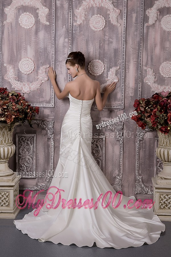 Button Down Back Jewelry and Bowknot Court Train Dresses for Wedding