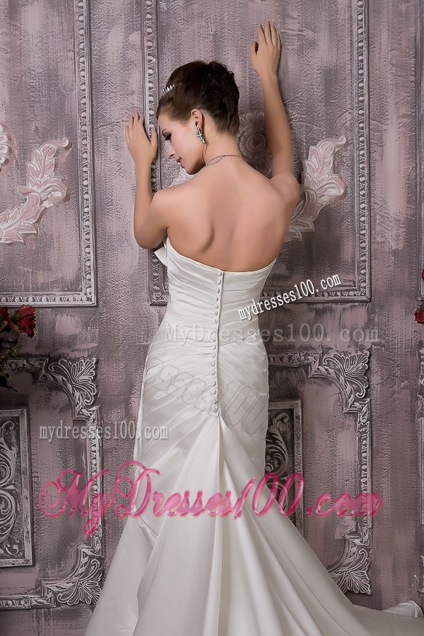 Button Down Back Jewelry and Bowknot Court Train Dresses for Wedding