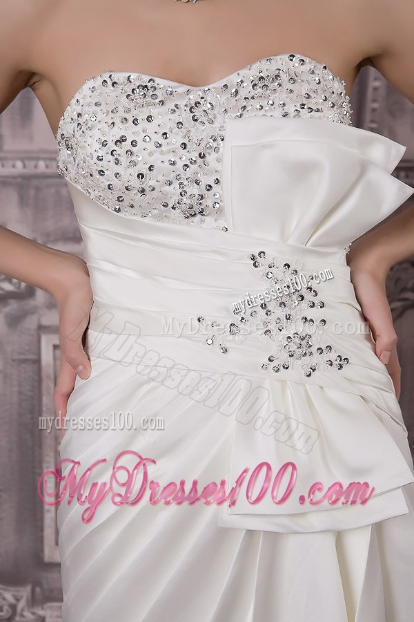 Button Down Back Jewelry and Bowknot Court Train Dresses for Wedding