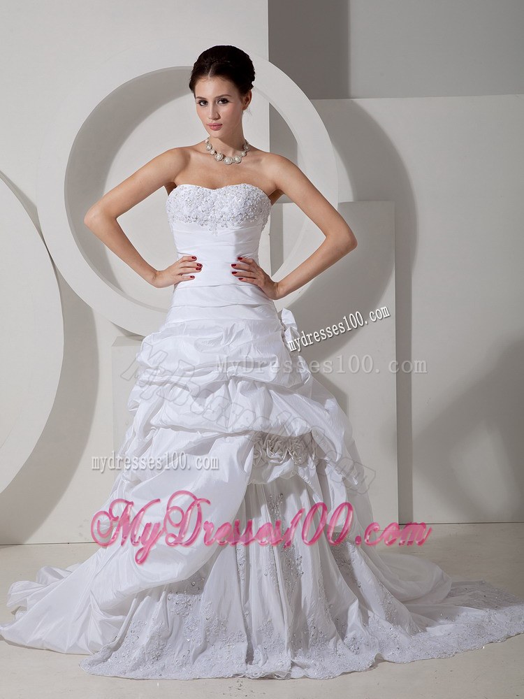 Beaded Bodice for Pick-ups Decorated Court Train Wedding Bridal Dress