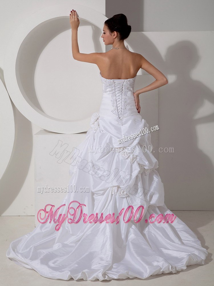 Beaded Bodice for Pick-ups Decorated Court Train Wedding Bridal Dress