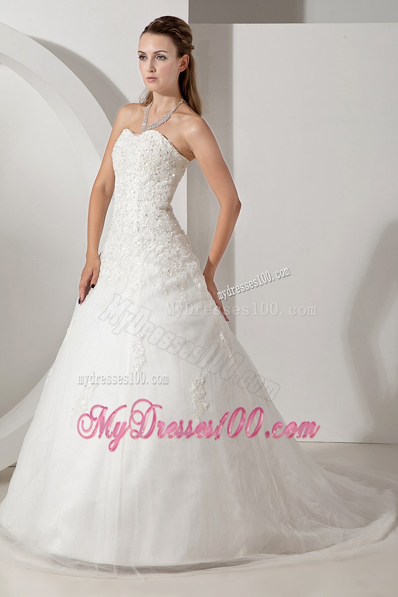 Sweetheart Sweep Train Embroidery White Wedding Dress Up-to-date