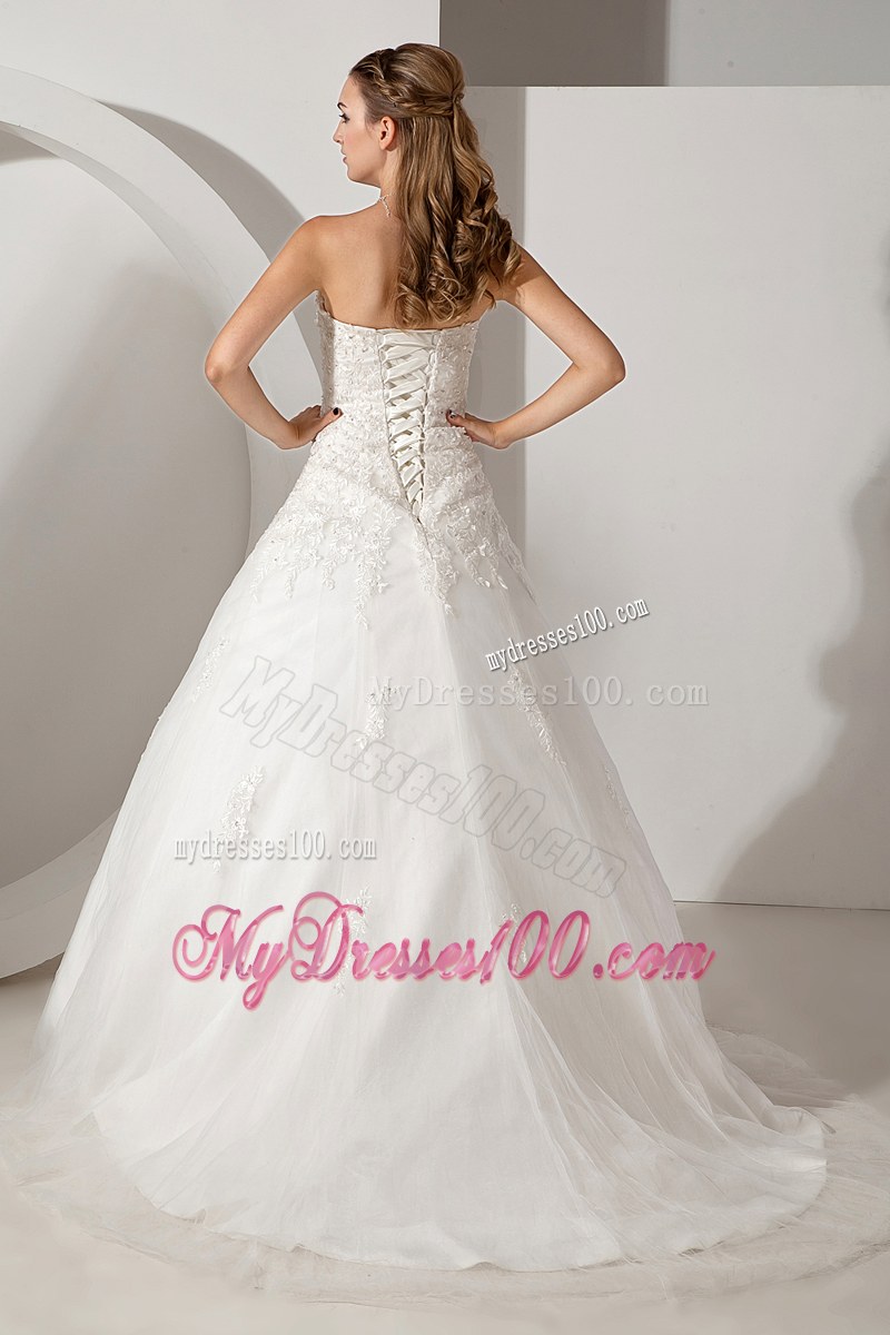Sweetheart Sweep Train Embroidery White Wedding Dress Up-to-date