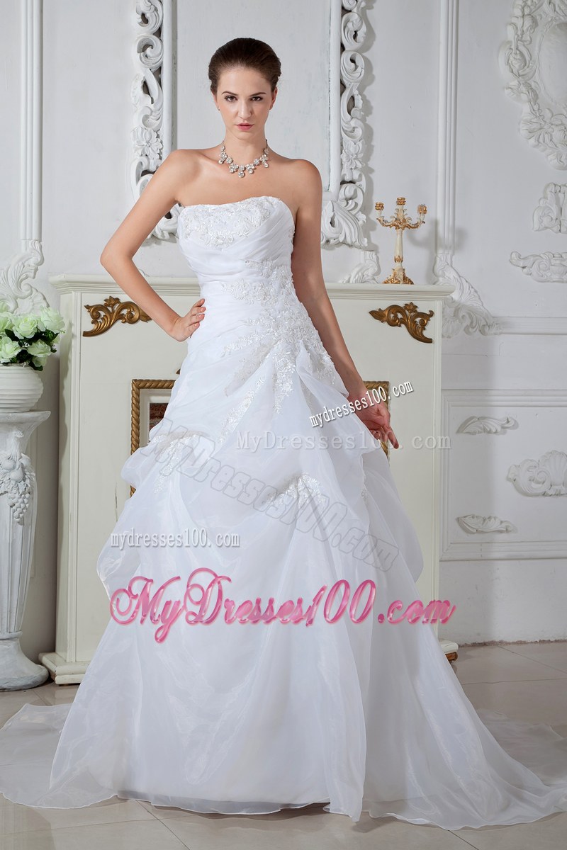 Strapless Pick-ups Appliques Dress for Wedding Court Train