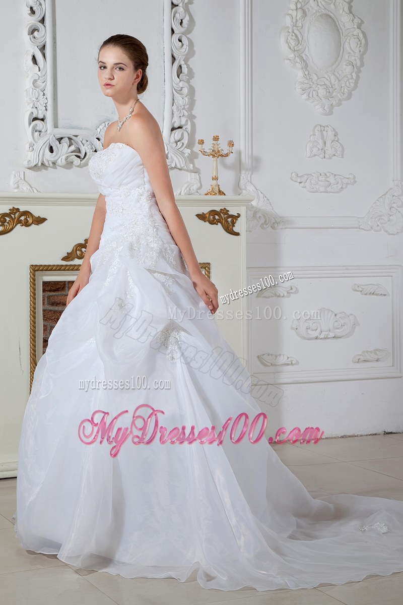 Strapless Pick-ups Appliques Dress for Wedding Court Train