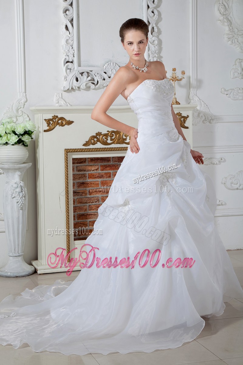 Strapless Pick-ups Appliques Dress for Wedding Court Train