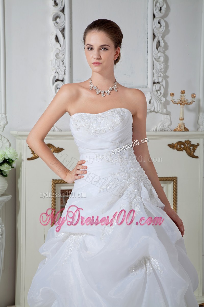 Strapless Pick-ups Appliques Dress for Wedding Court Train