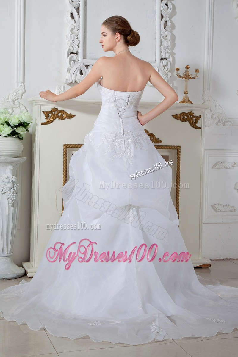 Strapless Pick-ups Appliques Dress for Wedding Court Train