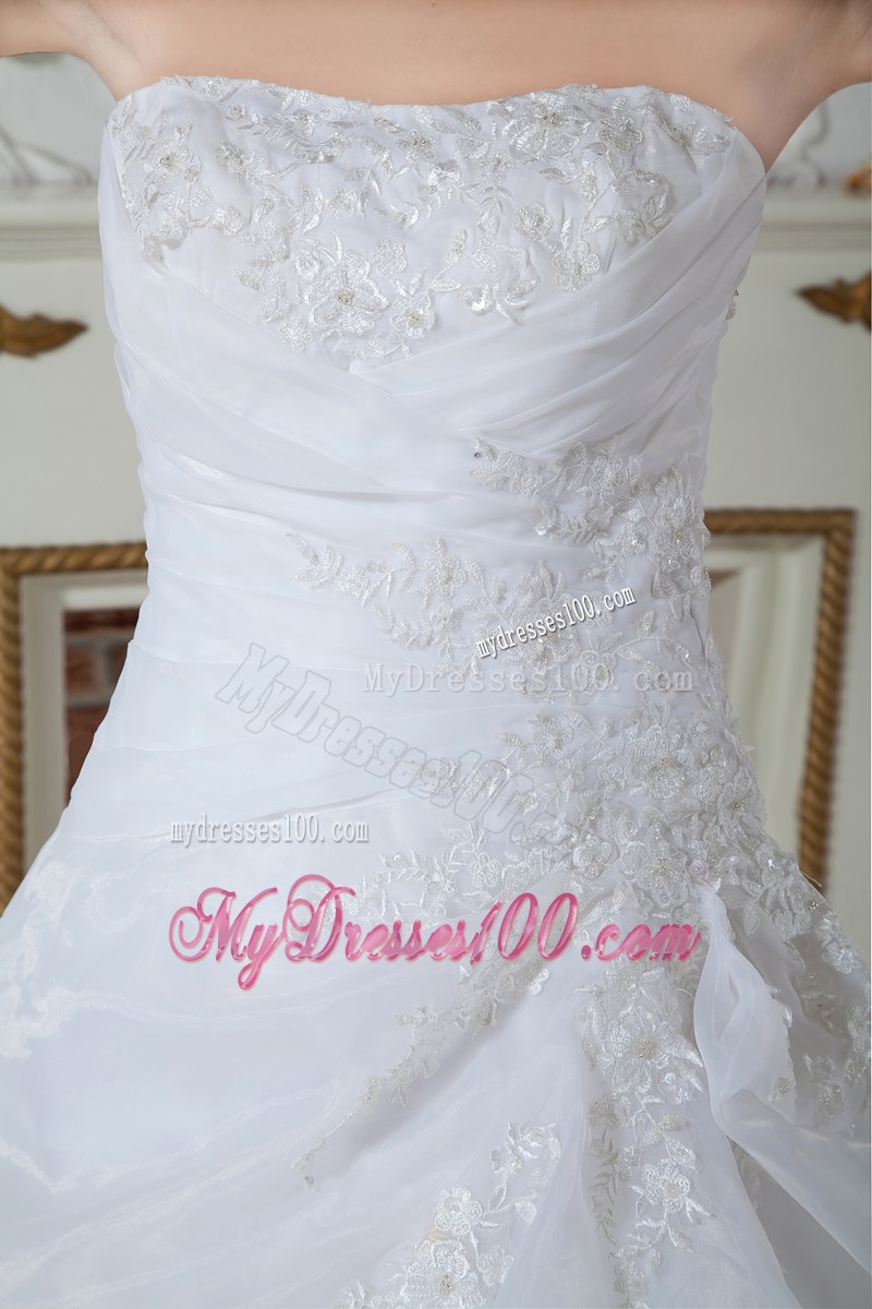 Strapless Pick-ups Appliques Dress for Wedding Court Train