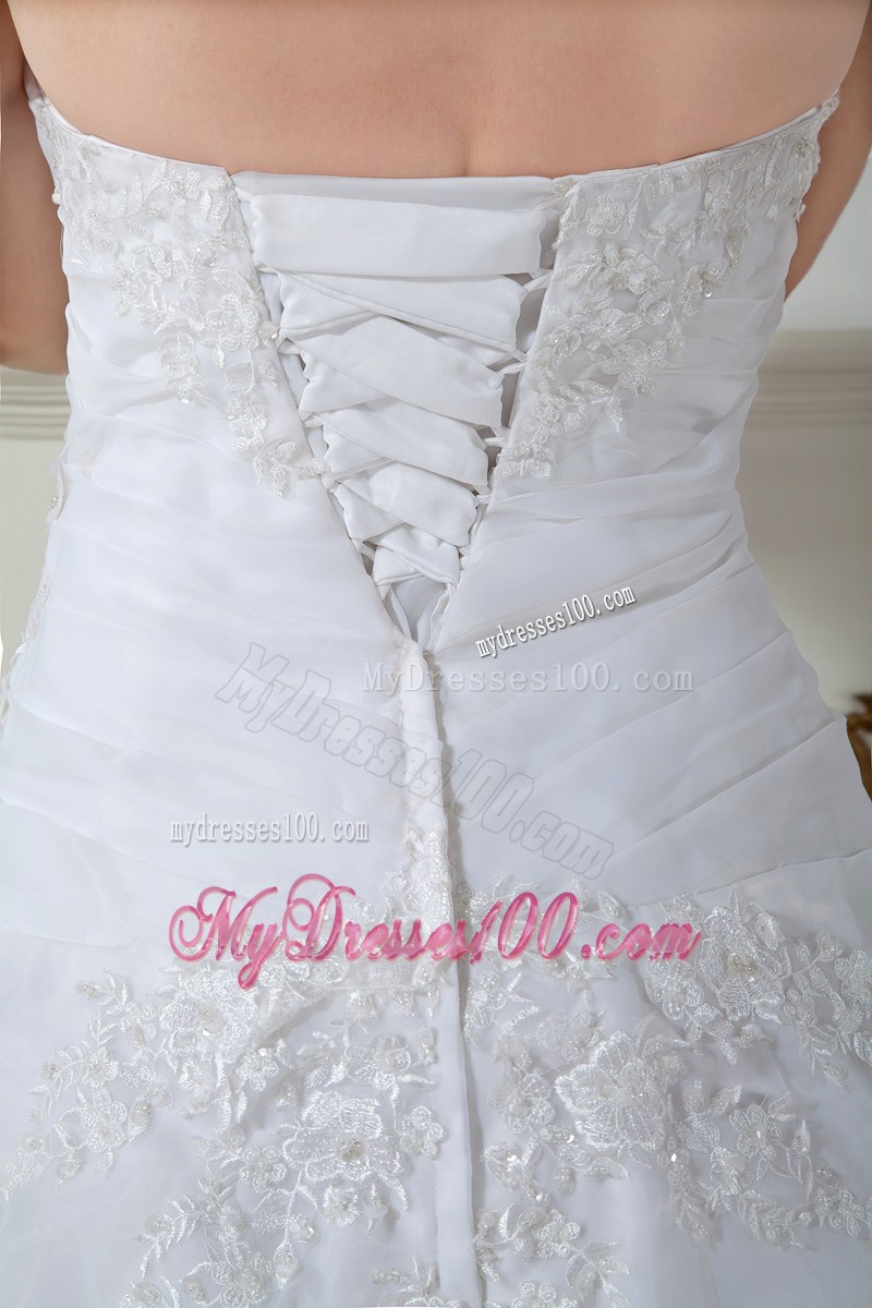 Strapless Pick-ups Appliques Dress for Wedding Court Train