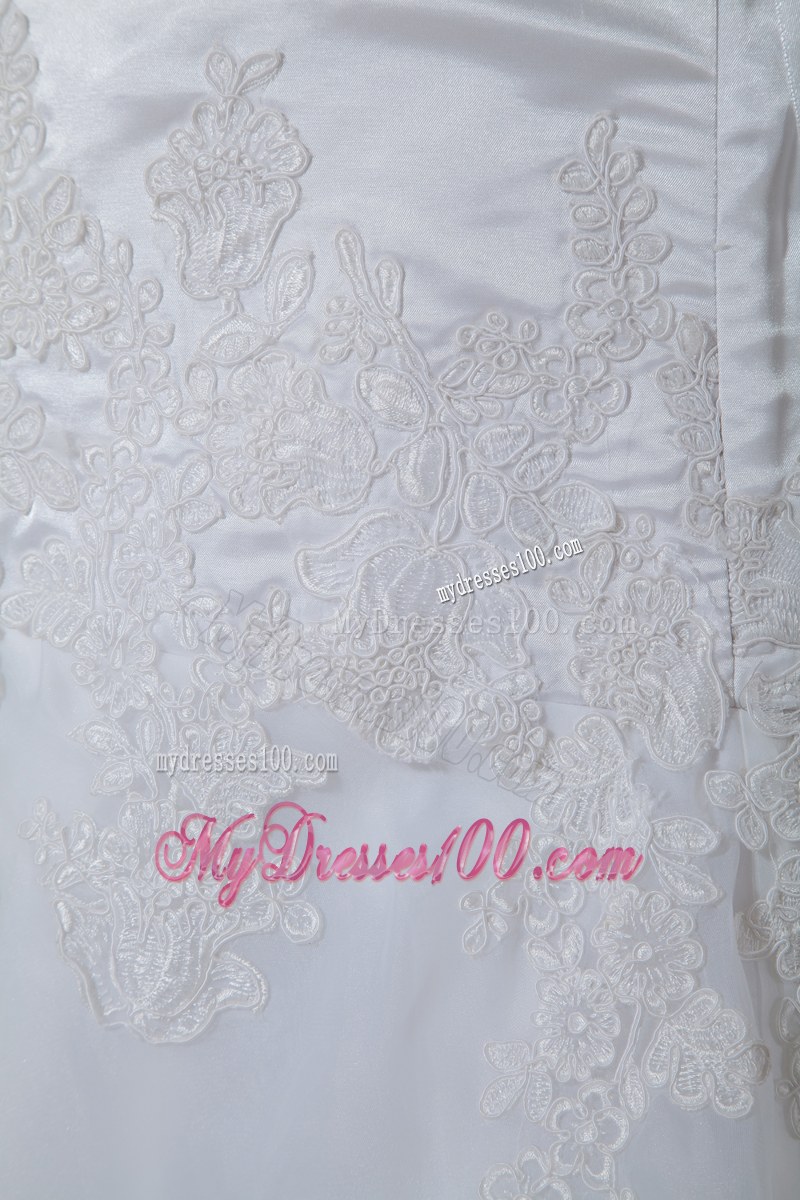 Popular V-neck Court Train Lace Decorate White Dress for Wedding