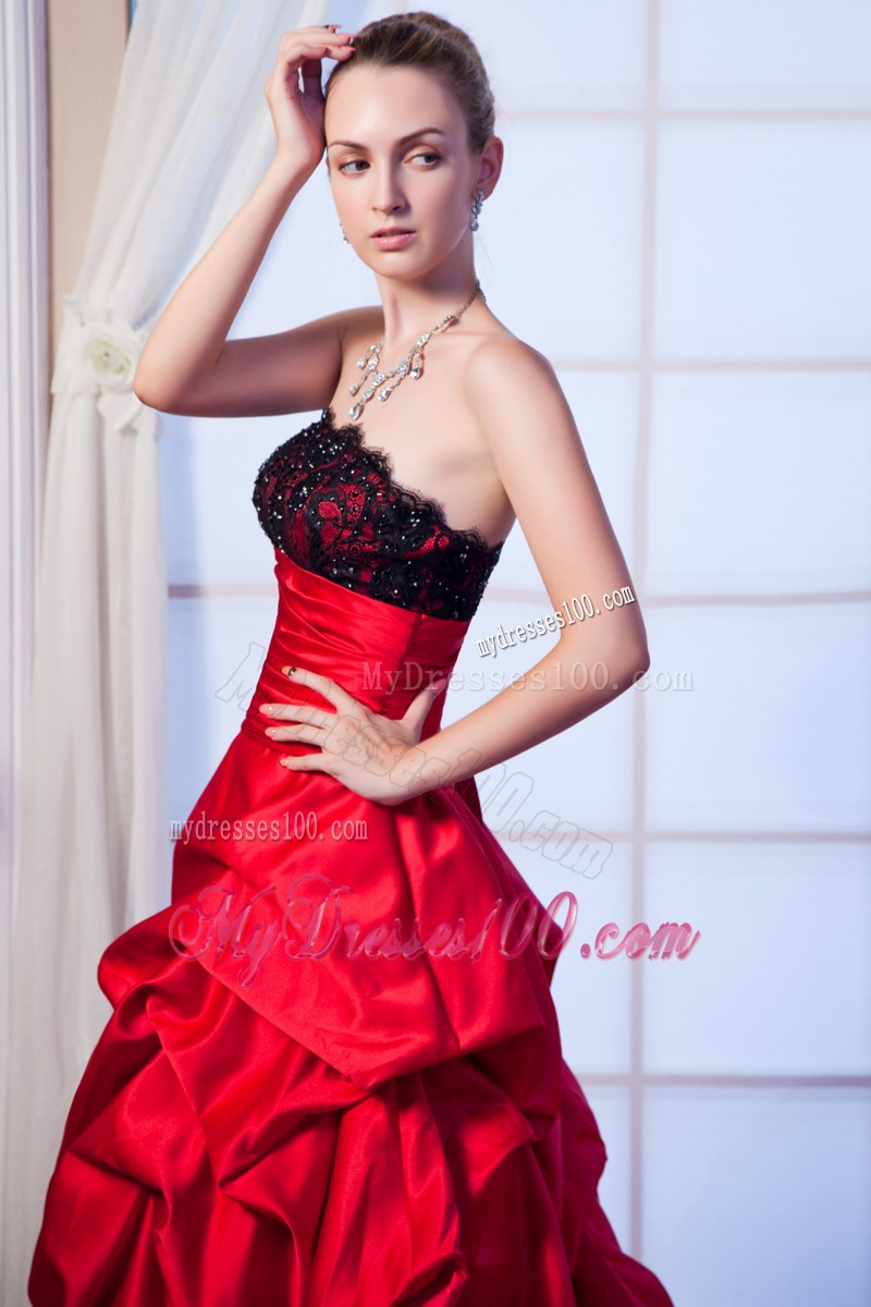 Black and Wine Red Wedding Gown with Court Train and Pick-Ups
