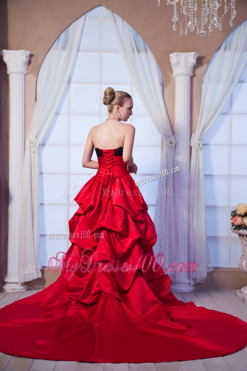 Black and Wine Red Wedding Gown with Court Train and Pick-Ups