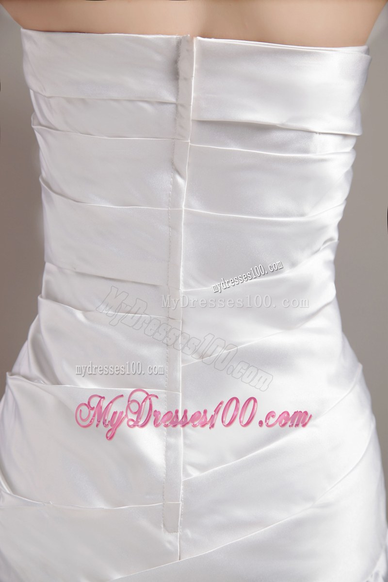 Sweetheart Ruche Sweep Train White Wedding Dress Zipper Up Back