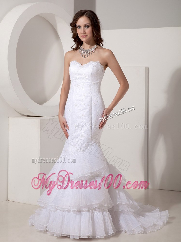Mermaid Sweetheart Lace Wedding Dress Ruffle-layers Court Train