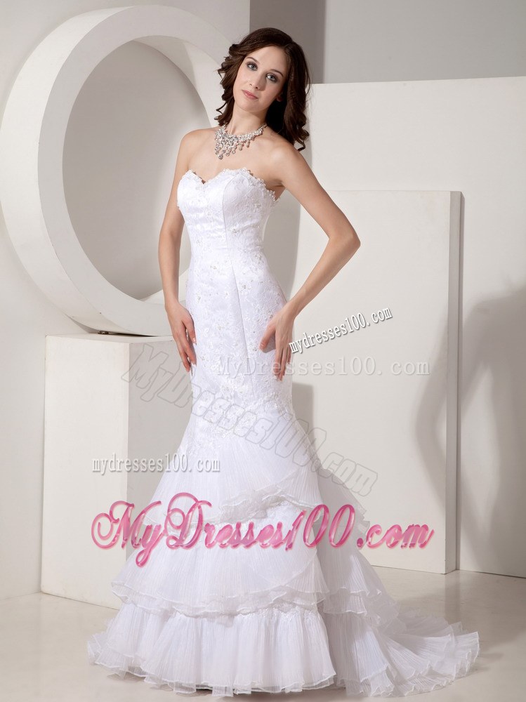Mermaid Sweetheart Lace Wedding Dress Ruffle-layers Court Train