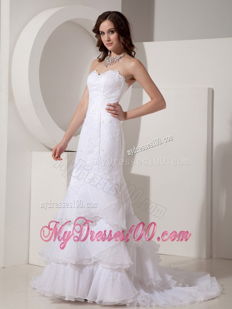 Mermaid Sweetheart Lace Wedding Dress Ruffle-layers Court Train