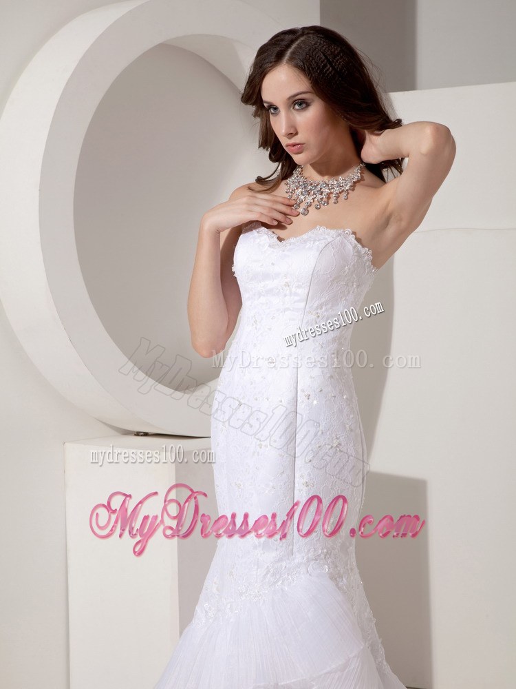 Mermaid Sweetheart Lace Wedding Dress Ruffle-layers Court Train