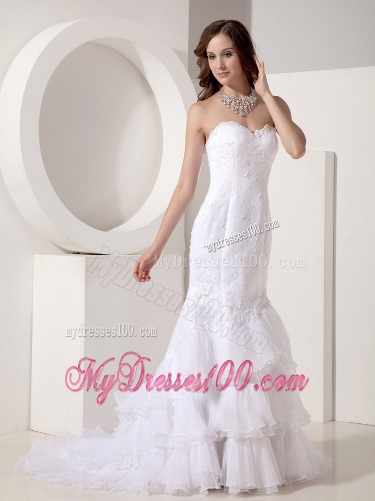 Mermaid Sweetheart Lace Wedding Dress Ruffle-layers Court Train