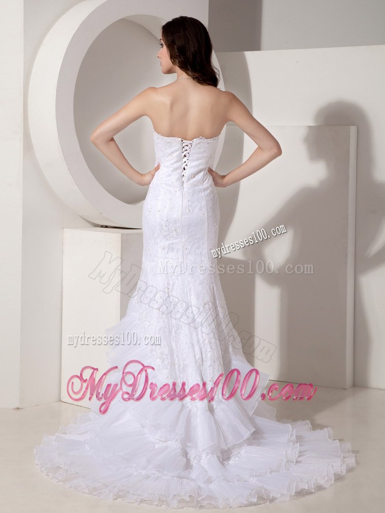 Mermaid Sweetheart Lace Wedding Dress Ruffle-layers Court Train