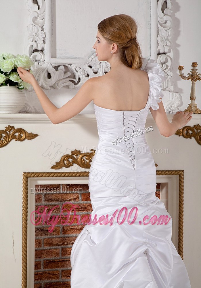 Mermaid One Shoulder Court Train Beaded Wedding Dress with Pick-ups