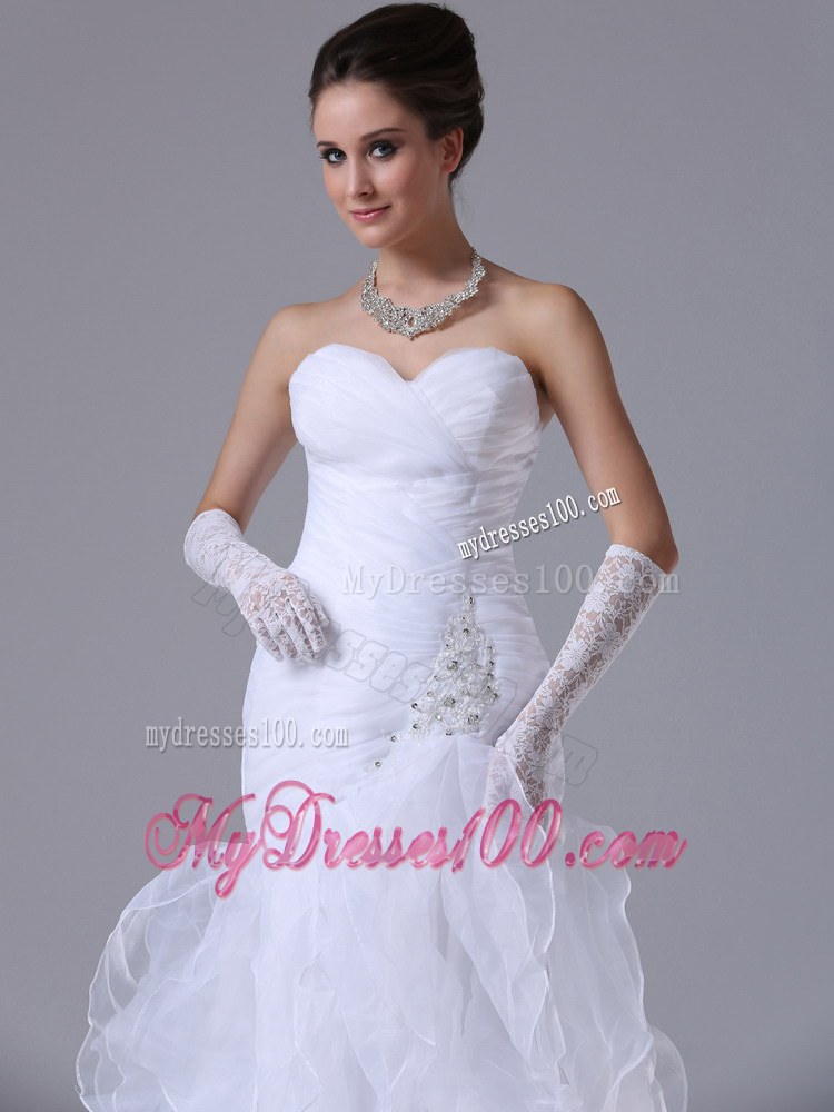 Ruffles and Beading Accent White Organza Mermaid Bridal Dresses