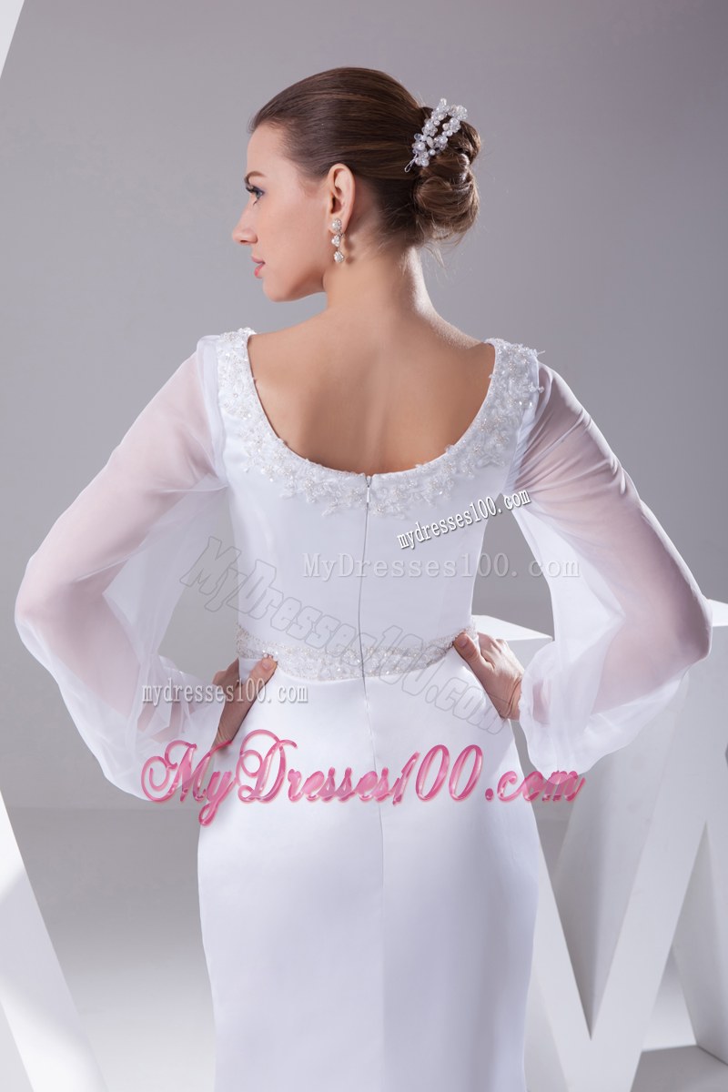 Sheer Long Sleeves Column Dress for Wedding with Shining Beadings Sash
